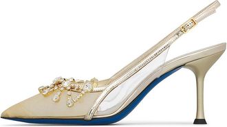 Loriblu Jeweled Slingback - Dames - Pumps - Geel - 40 EU - Leer - Schoenen
