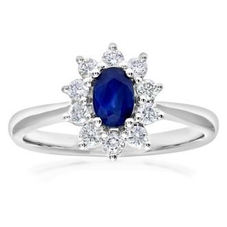 Diamant L'éternel Womens Cluster Ring, 18ct White Gold Diamond and Sapphire 0.33ct Weight - Size P