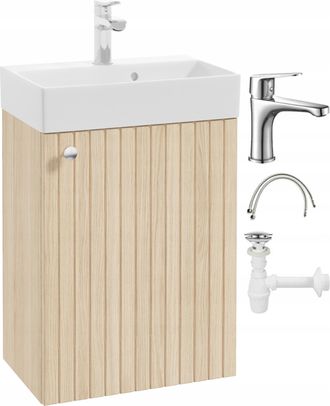 OEM Mueble De Ba&ntilde;o Suspendido Con Lavabo, Roble Vicenza, Con Grifo Y Tirador Cromado, 50x70cm, Kiara