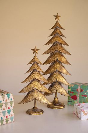 Kalalou Set Of Two Antique Gold Christmas Trees