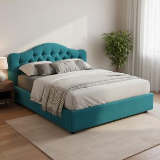 Dmora Cama Doble Alfer, Colch&oacute;n Incluido, Desenfundable Made In Italy, Contenedor, Azul