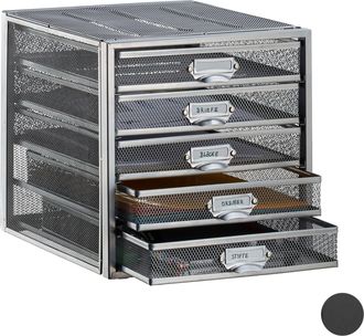 Relaxdays Relaxdays - Organizador Escritorio Con 5 Cajones Para Documentos A4, Acero, Plateado, 29 X 27,5 X 35,5 Cm