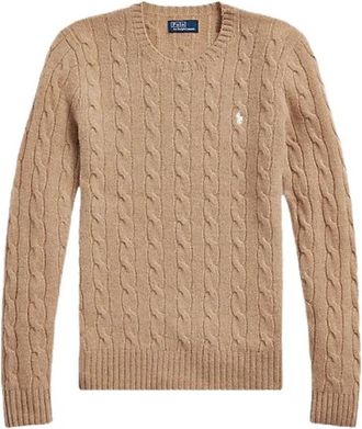 Polo Ralph Lauren Cashmere trui met kabelpatroon - Dames - Ronde hals truien - Bruin - XS - Wol - Truien & Vesten