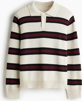 H&M Gestricktes Poloshirt in Loose Fit - White