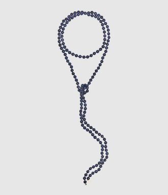 Ginette NY Collier Sautoir Midnight Perles Blue Sandstone Or Rose