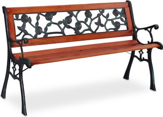 Relaxdays Relaxdays - Banco Jard&iacute;n, Rosas, 2 Plazas, Madera Y Hierro Fundido, Balc&oacute;n, Terraza, 73x125x52,5cm, Marr&oacute;n Natural Y Verde