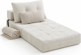STILVORA Sof&aacute; Cama Plegable 1 Plaza Con Cojines Cervical Y Lumbar, Respaldo C&oacute;modo Tipo Suelo, En Chenilla Beige
