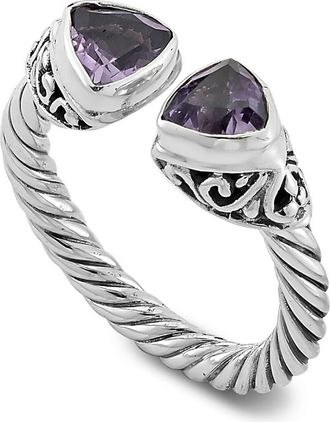 Samuel B. Stainless Steel Amethyst Trillion Bypass Steel Ring in Purple at Nordstrom Rack, Size 9