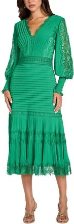 Tadashi Shoji Lace Pintuck Long Sleeve Cocktail Dress in Gucci Green at Nordstrom, Size 12