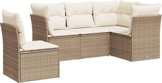vidaXL Juego De Sof&aacute;s Jard&iacute;n Con Cojines 5 Pzas Rat&aacute;n Sint&eacute;tico Beige Vidaxl