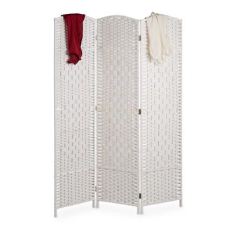 Relaxdays Relaxdays - Biombo 3 Paneles, 170 X 120 Cm Aprox., Separador Ambientes Plegable, Madera Y Cuerda De Papel, Blanco