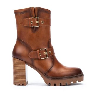 Pikolinos Bruine hoge leren laars - Dames - Laarzen met Hak - Bruin - 40 EU - Leer - Schoenen