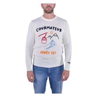 MC2 Saint Barth Round-neck Knitwear, male, White, Size: 2XL Blue Round-Neck Sweater with Logo Embroidery