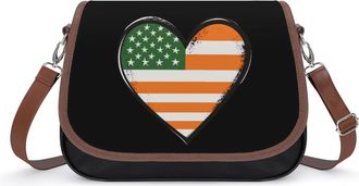 Generic Irish U.S. Flag Heart Crossbody Bags for Women Fashion Leather Shoulder Handbags With Adjustable Strap
