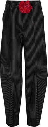 Rotate Cargo Broek met Bloemenversiering - Dames - Wijde Broeken - Zwart - M - Broeken