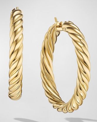 David Yurman Sculpted Cable Hoop Earrings in 18K Gold, 5.5mm, 1.5L