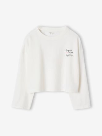 Vertbaudet M&auml;dchen Cropped-Shirt mit langen &Auml;rmeln und Recycling-Baumwolle wollwei&szlig;