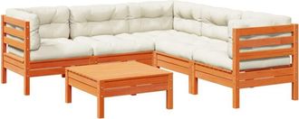 vidaXL Set De Sof&aacute;s Jard&iacute;n 6 Pzas Con Cojines Madera Pino Marr&oacute;n Cera Vidaxl