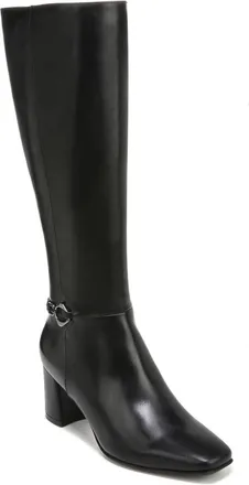 Naturalizer Waylon Boots Women Black Faux Leather Square Toe Knee High LION554