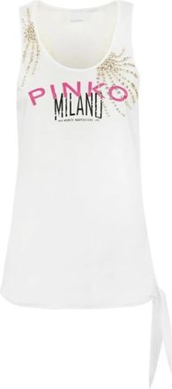 Pinko Mouwloze Top - Dames - Tops zonder mouwen - Wit - S - Katoen - Tops