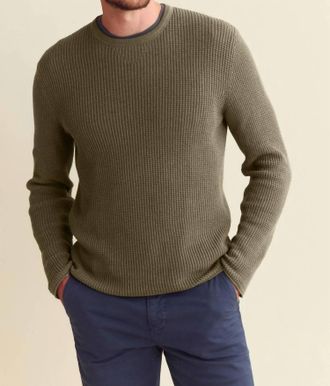 Billy Reid Mini Waffle Crewneck Sweater In Olive