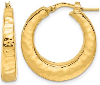 Diamond2Deal 14K Yellow Gold Polished Hammered Round Hoop Earrings