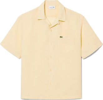 Lacoste Loszittend Linnen Overhemd - Heren - Korte mouwen Overhemden - Beige - 4XL - Linnen - Overhemden