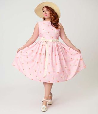 Unique Vintage Plus Size Sleeveless Belted Swing Dress in Pink Princess Print at Nordstrom, Size 4X