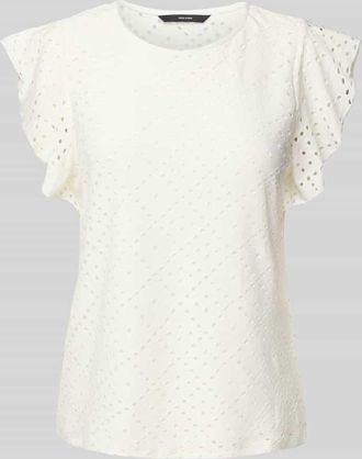 Vero Moda Regular Fit T-Shirt mit Lochstickmuster Muster TASSA in Weiss, Größe S