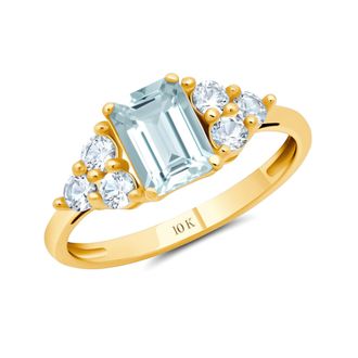 MAX + STONE 10k Yellow or White Gold Gemstone Emerald Cut Birthstone Anniversary Ring
