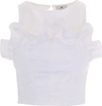 Elisabetta Franchi Top met ruche - Dames - Tops zonder mouwen - Wit - S - Katoen - Tops