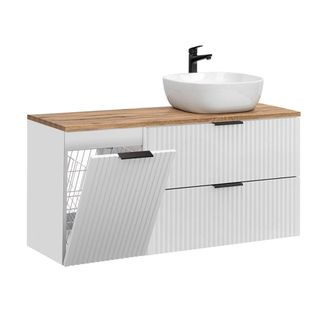 Petits Meubles Mueble lavabo cesto de ropa estratificado Blanco marr&oacute;n