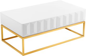 Leonique Couchtisch »Alais, TOPSELLER!, OTTOs Choice« in 3D-Optik, mit zwei Schubladen und goldfarbenem Metallgestell