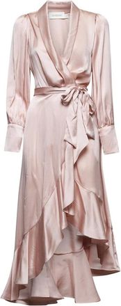 Zimmermann Party Dresses, female, Pink, Size: L Floral Silk Dress with High Waist