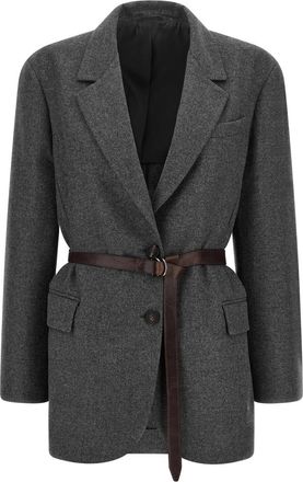 Brunello Cucinelli Grey Solid Notched Lapel Blazer