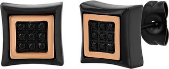 Robert Alton 1/10CTW Black Diamond Stainless Steel with Black & Rose Finish Earrings
