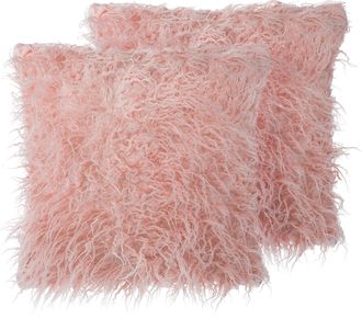 Beliani Conjunto De Cojines Decorativos En Piel Sint&eacute;tica Shaggy Rosa 45 X 45 Cm Accesorio De Casa Moderno Daisy