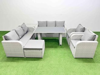 Fimous 9 Seater PE Rattan Furniture Outdoor Reclining Chair Set Light Grey
