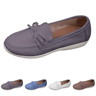 Generic Womens Walking Shoes Suede Shoes with Bow Plain Comfortable Sports Shoes Round Toe Flat Sole Boat Shoes Lightweight Non-Slip Loafers Elegant Ballet Sh