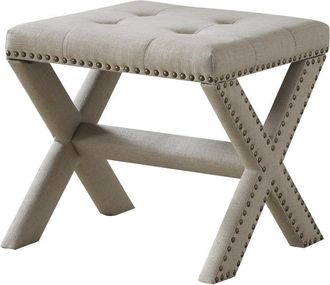 Best Master Furniture Best Master Fabric Upholstered Square Accent Bench in Natural/Nail Heads
