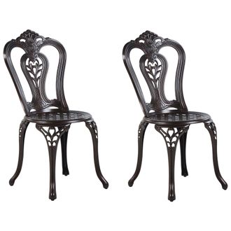 Beliani Beliani - Juego De 2 Sillas De Jard&iacute;n De Aluminio Marr&oacute;n Sin Brazos Comedor De Bistr&oacute; Dise&ntilde;o Vintage De Metal Bovino