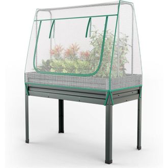 Costway Costway - Letto per Orto in Cassetta con Serra da Giardino, Fioriera Rialzata da Giardino in Acciaio Zincato e pe, Aiuola Rialzata con Fori di