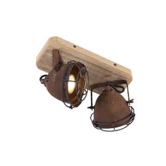 QAZQA Faretto Gina - Industriale - Legno,acciaio - Ruggine/marrone - Oblungo Max. 2 X Watt - Qazqa