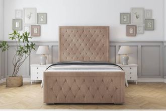 Sloomy Monroe Naples Frame-Mattress - 50 Upholstered Headboard in Light Brown | Size: Double