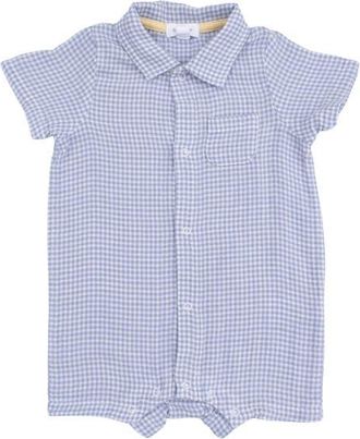 Angel Dear Micro Gingham Organic Cotton Muslin Polo Romper in Off White Blue at Nordstrom, Size 18-24M