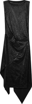 GCDS Midi Jersey Jurk met Asymmetrische Gedrapeerde Constructie - Dames - Feestkleedjes - Zwart - M - Kleedjes