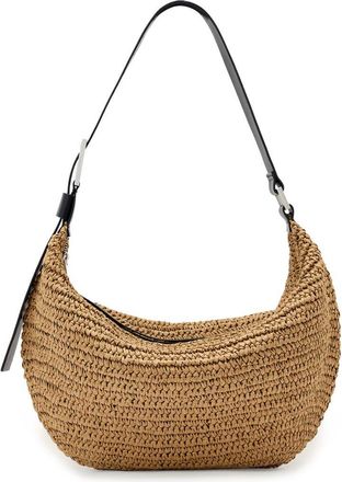 AllSaints Luna Woven Straw Shoulder Bag in Biscuit Brown at Nordstrom