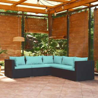 vidaXL Set De Muebles De Jard&iacute;n 5 Pzas Y Cojines Rat&aacute;n Sint&eacute;tico Negro Vidaxl