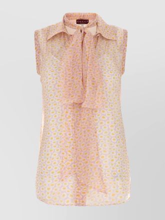 Gucci sheer fabric sleeveless shirt with bow detail