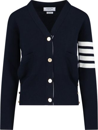 Thom Browne Blue 4-Bar V-Neck Virgin Wool Cardigan